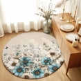 Art Botanical Round Living Room Rugs 7 ft, Teal Beige Floral Blue ...