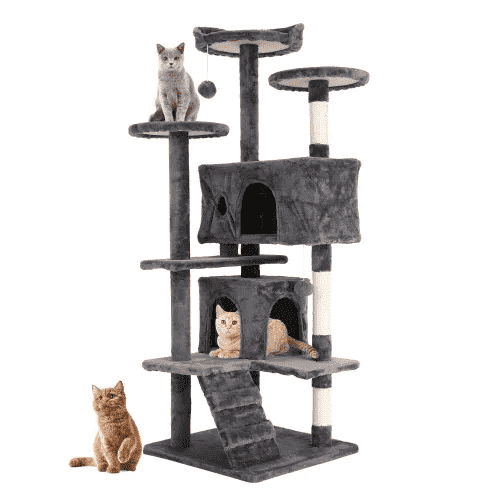 BORGEBY 54in Cat Tree Tower for Indoor Cats,Multi-Level Pet Furniture with Sisal Scratching Post, Large Cozy Condo, Climbing Ramp, Kitten Toy(Light Gray)
