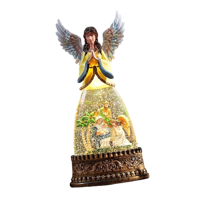 jifeng Christmas Snow Globe Music Box Angel Ornament Night Lamp Tabletop Statue Musical Style B