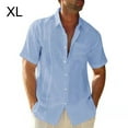thumbnail image 4 of kurtrusly Traveling Casual Style Men's Button Down Shirt Summer Pool Party Solid Color Simple Design Slim Fit Tops Daily Clothes Light Blue XL, 4 of 5