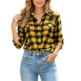 thumbnail image 7 of Lenpel Long Sleeve Shirts for Women Fall Plaid Collared Button down Shirts with Pockets Fashion Curved Hem Tops(Yellow,X-Large), 7 of 7