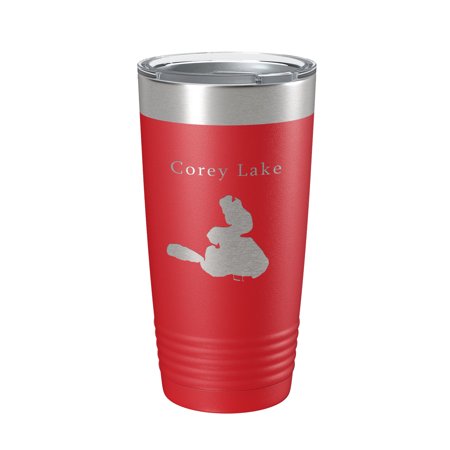 

Corey Lake Map Tumbler Travel Mug Insulated Laser Engraved Coffee Cup Michigan 20 oz Red