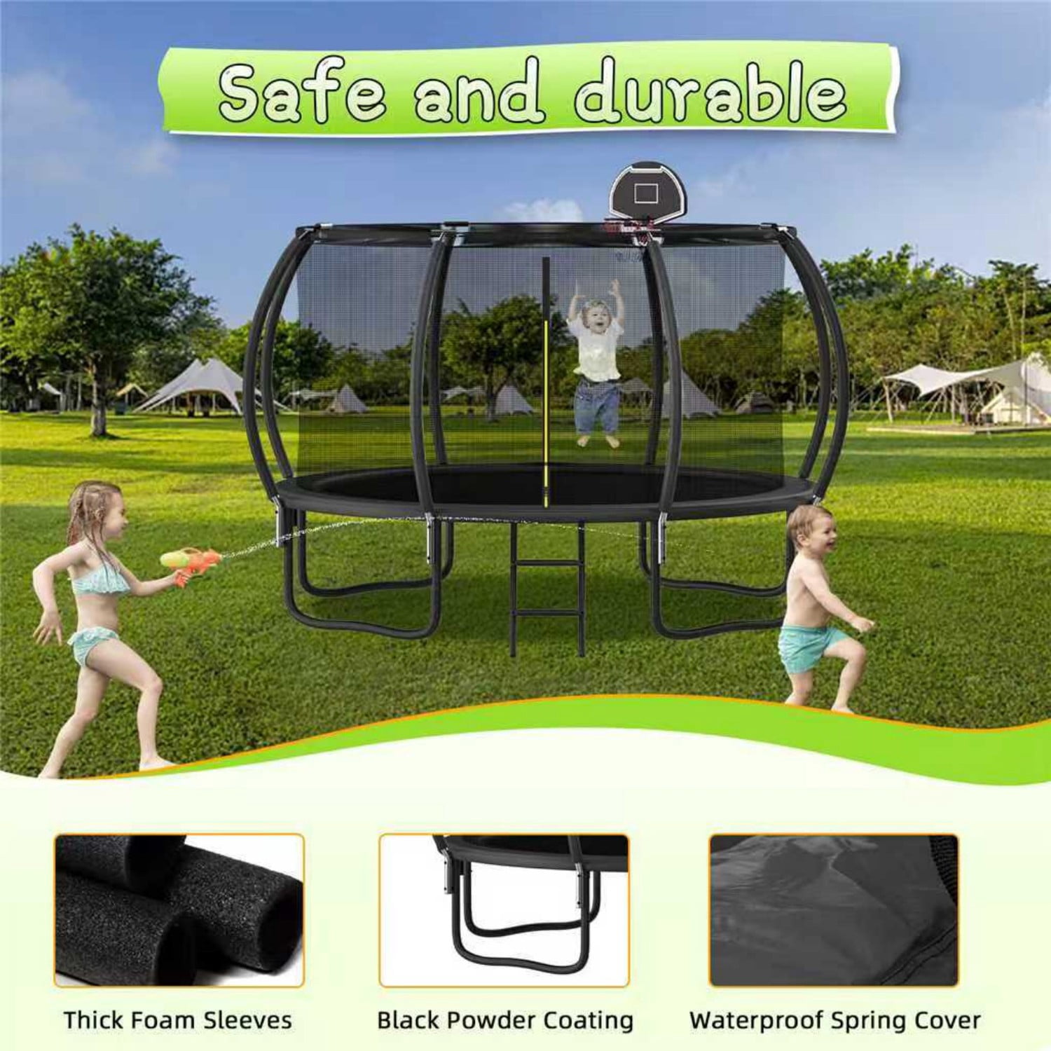 Shengchao Trade 12FT Round Backyard Trampoline with Safety Enclosure Net and T-Hook