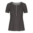 thumbnail image 4 of Women's Tops Sevevn Women's Fashion Casual Round Neck Pleated Solid Color Button Top Blouse T-Shirts For Women, 4 of 5