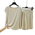 thumbnail image 4 of uublik Pajamas for Women Set Shorts Short Sleeve Top and Loose Shorts Casual Comfy Soft Sleepwear for Nightwear Khaki, 4 of 8