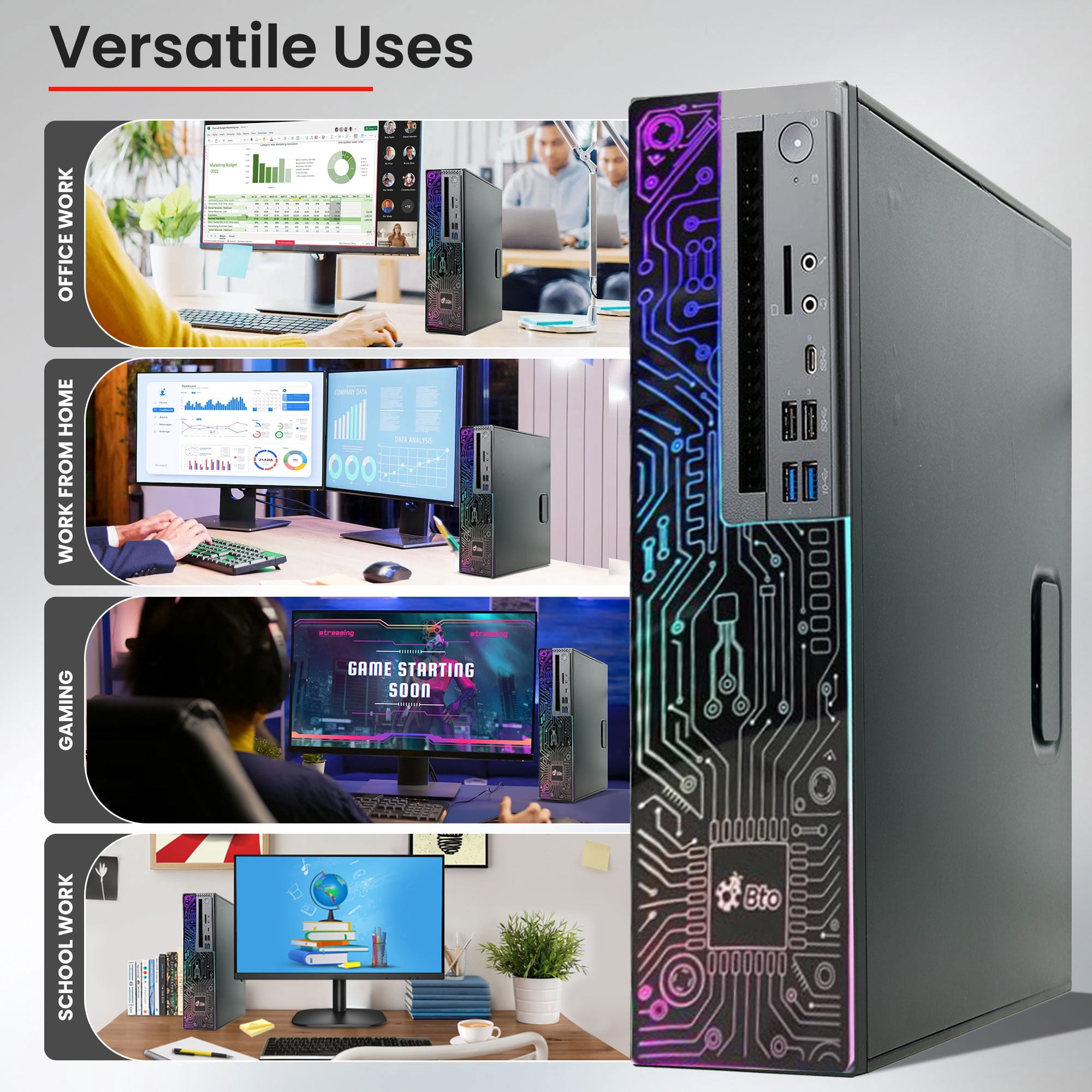 Restored Gaming Lenovo BTO RGB Desktop PC, Intel Core i5 8th Gen. 16GB RAM, 1TB SSD + 2TB HDD, NVIDIA GeForce GTX 1050 Ti, New 24" Screen, RGB Keyboard & Mouse, WiFi, Windows 11 Pro (Refurbished)
