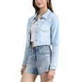 thumbnail image 5 of INSPIRE CHIC Women's Jean Jacket Frayed Button Up Washed Cropped Denim Jacket Sky Blue L, 5 of 7
