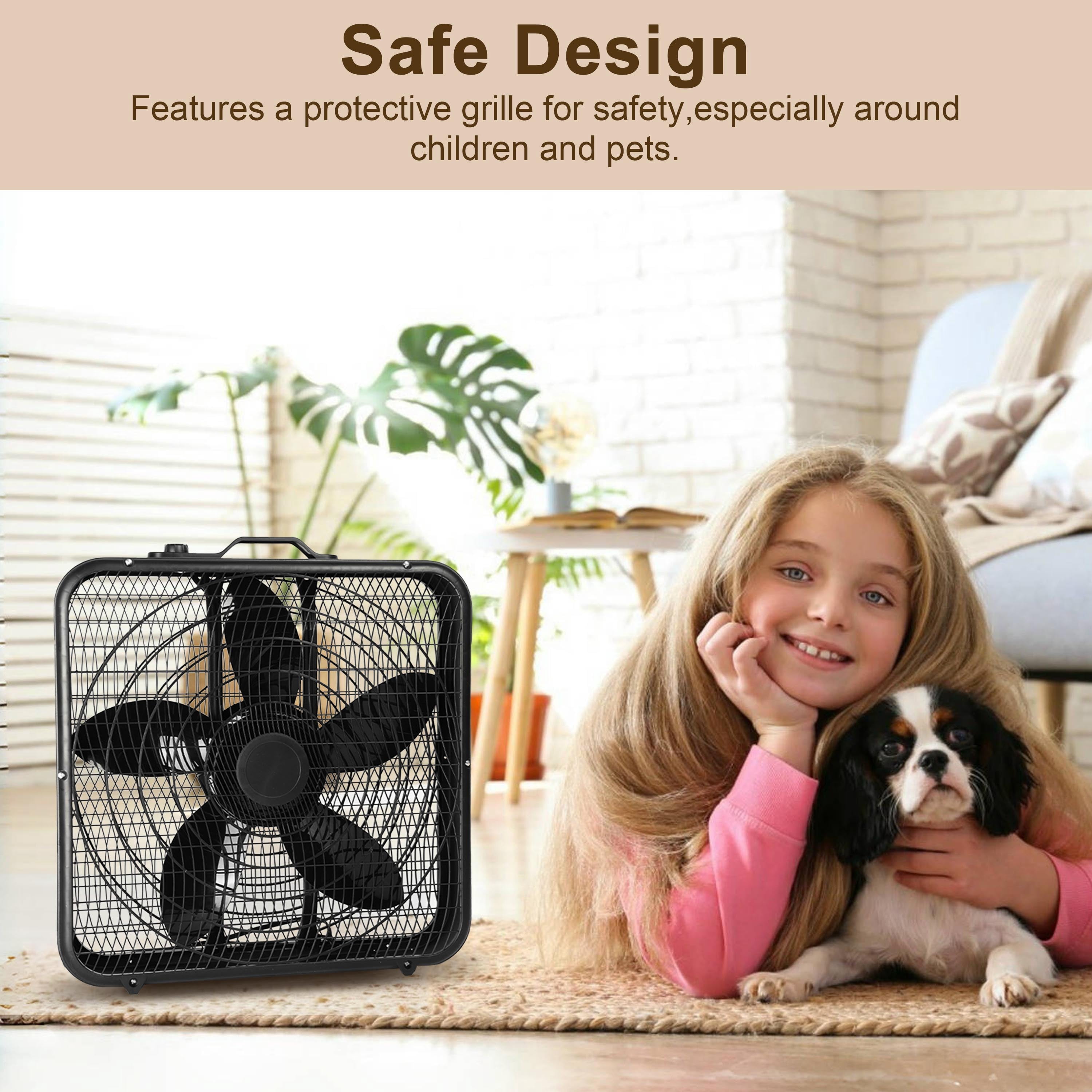Avobird 20 Inch Classic Box Fan with Carry Handle for bedroom, 3 Quite Speeds 2000CFM Powerful Airflow, Floor Fan for Office & Living Room(Black)