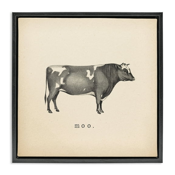 Stupell Industries Moo Farm Cow Sounds Animals Painting Black Floater Framed Canvas Art Print Wall Art, 18 x 18