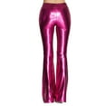 thumbnail image 3 of IBTOM CASTLE Women Metallic Wide Leg Pants High Waist Stretchy Bell Bottom Flared Trousers 70s Disco Dance Party Leggings Clubwear S Hot Pink, 3 of 5