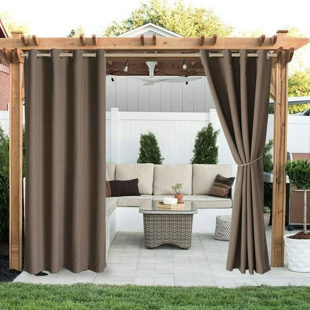 pdqouc Rideaux d'Extérieur Imperméables Pavillon Terrasse Rideau Isolation Thermique Ombrage Isolation Thermique Occultant Patio Rideaux d'Extérieur avec Oeillets pour Jardin Pelouse Balcon 52 x 54 Pouces