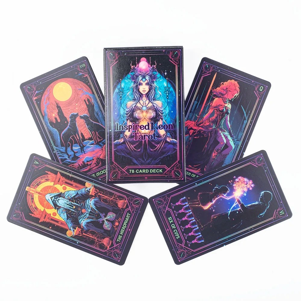 Inspired Neon Tarot Cards 10.3*6Cm English Visions Divination Edition Deck Board Playing Games 78Cards
