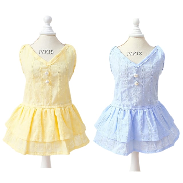 2 vestidos de verano para perros, falda para cachorros y gatos, ropa de verano para mascotas (amarillo y azul)
