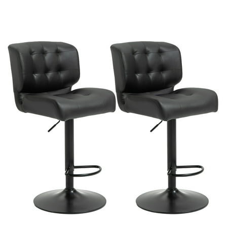 Bar Height Bar Stools Set of 2, Adjustable Swivel Counter Stools with Padded Cushion & Footrest, Black