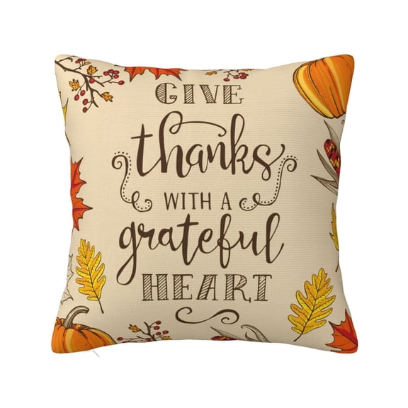 Fuzoiu Thanksgiving With A Grateful Heart Print Square Pillow Cover,Hidden Zipper Design,Luxury Square Pillow Case, Throw Pillow,Couch Cushion-12"x12"