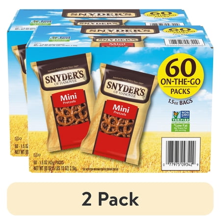 (2 pack) Snyder's of Hanover, Mini Pretzels, Individual Packs, 60 Ct
