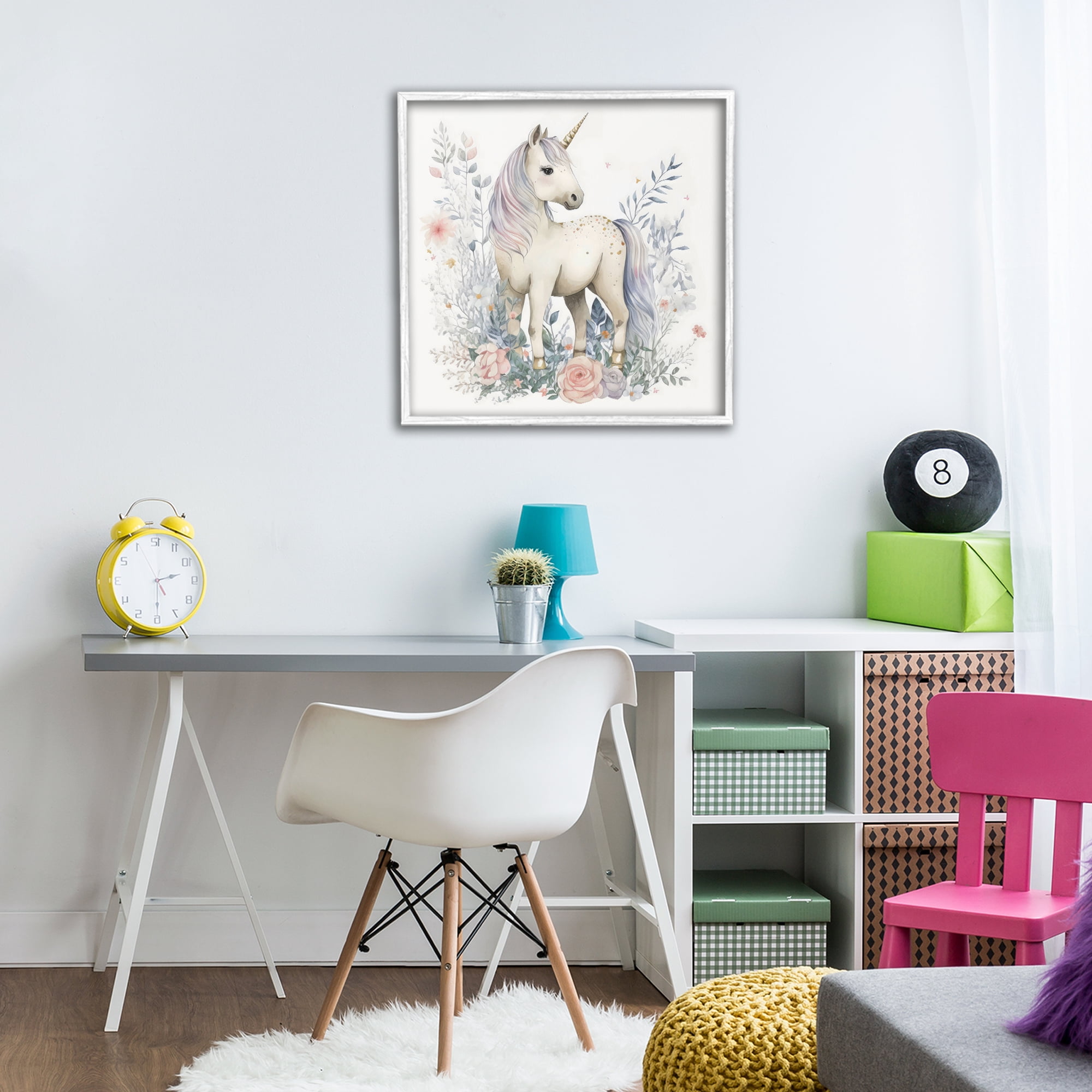Stupell Industries Unicorn in Delicate Floral Forest White Framed Giclee Art, design by Creative Studio