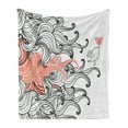 thumbnail image 1 of Modern Soft Flannel Fleece Blanket, Graphic Swirls Wave Like Minimalist Pattern with Bird and Hearts Abstract, Cozy Plush for Indoor and Outdoor Use, 50" x 70", Coral Black and White, by Ambesonne, 1 of 6