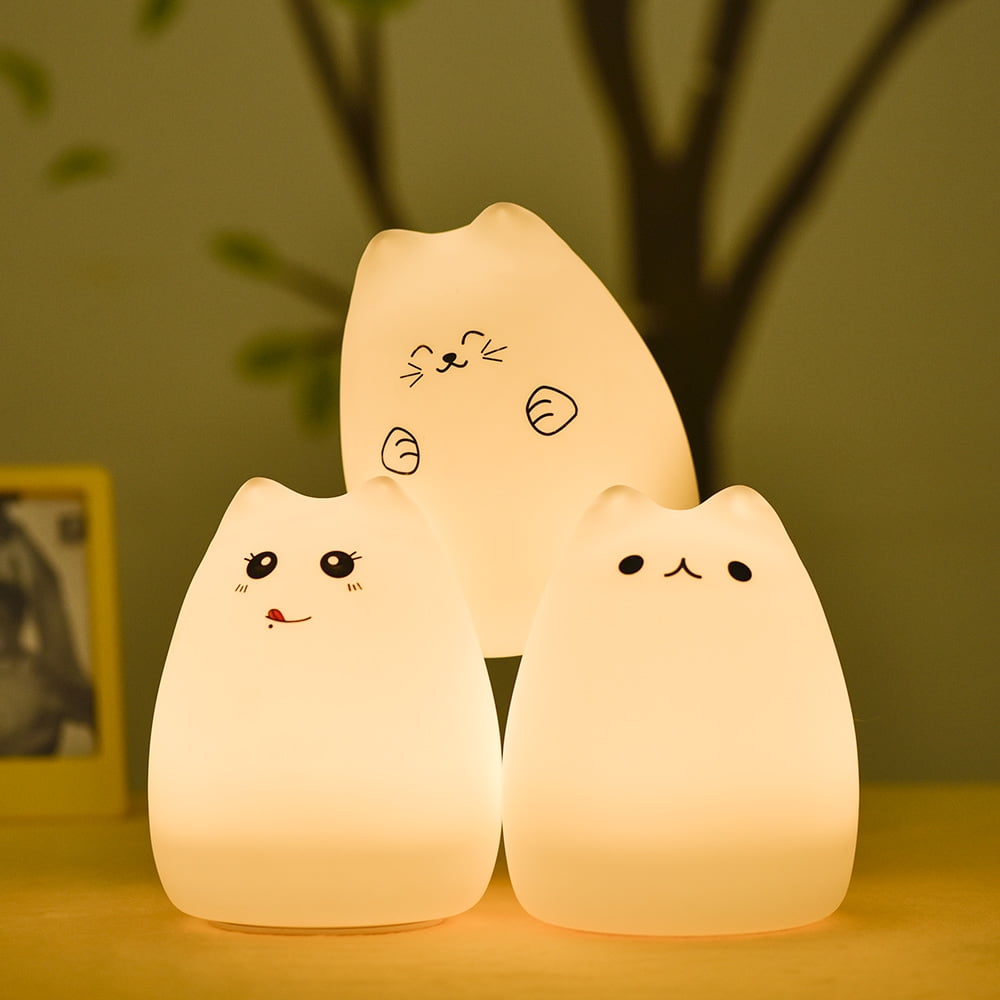USB Silicone Cat LED Night Light Soft Cartoon Cute Baby Nursery Table Lamp 1pc 