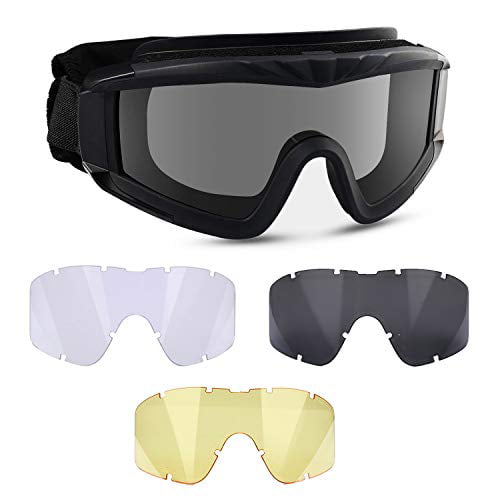 3 Lens Tactical Airsoft UV-400 Protection Helmet Goggles Eye Wear Safety Glasses 