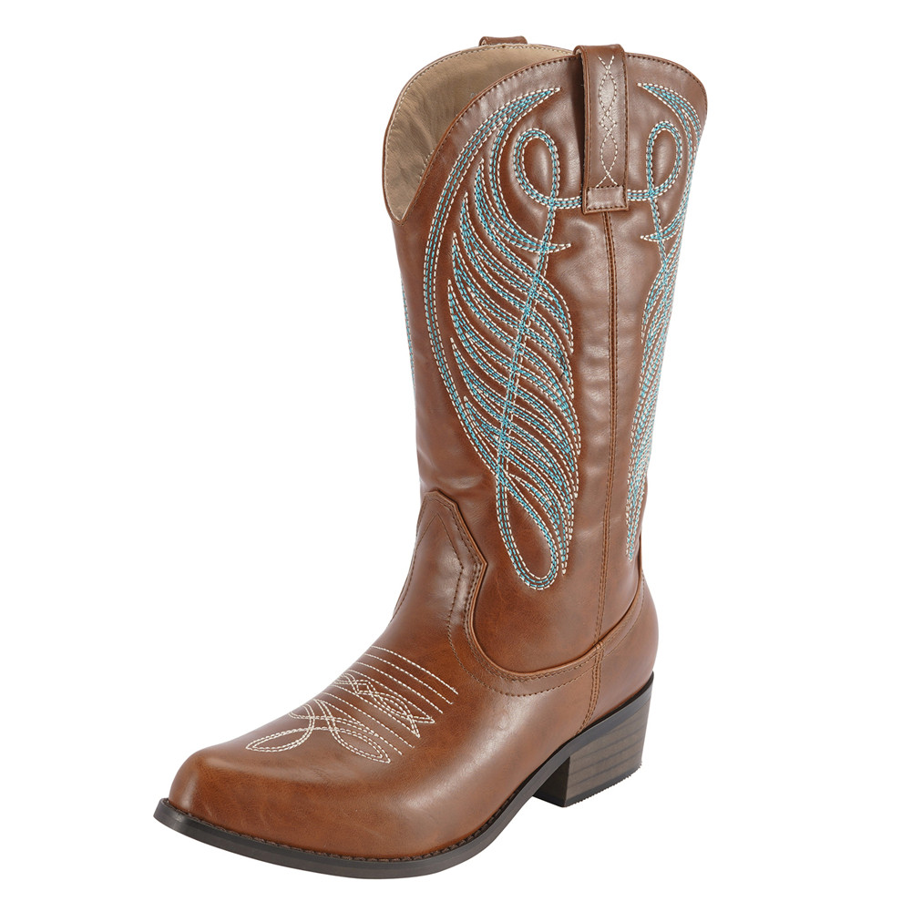 SheSole Women's Western Wide Calf Embroidered Cowgirl Cowboy Boots Tan US  Size 11 - Walmart.com