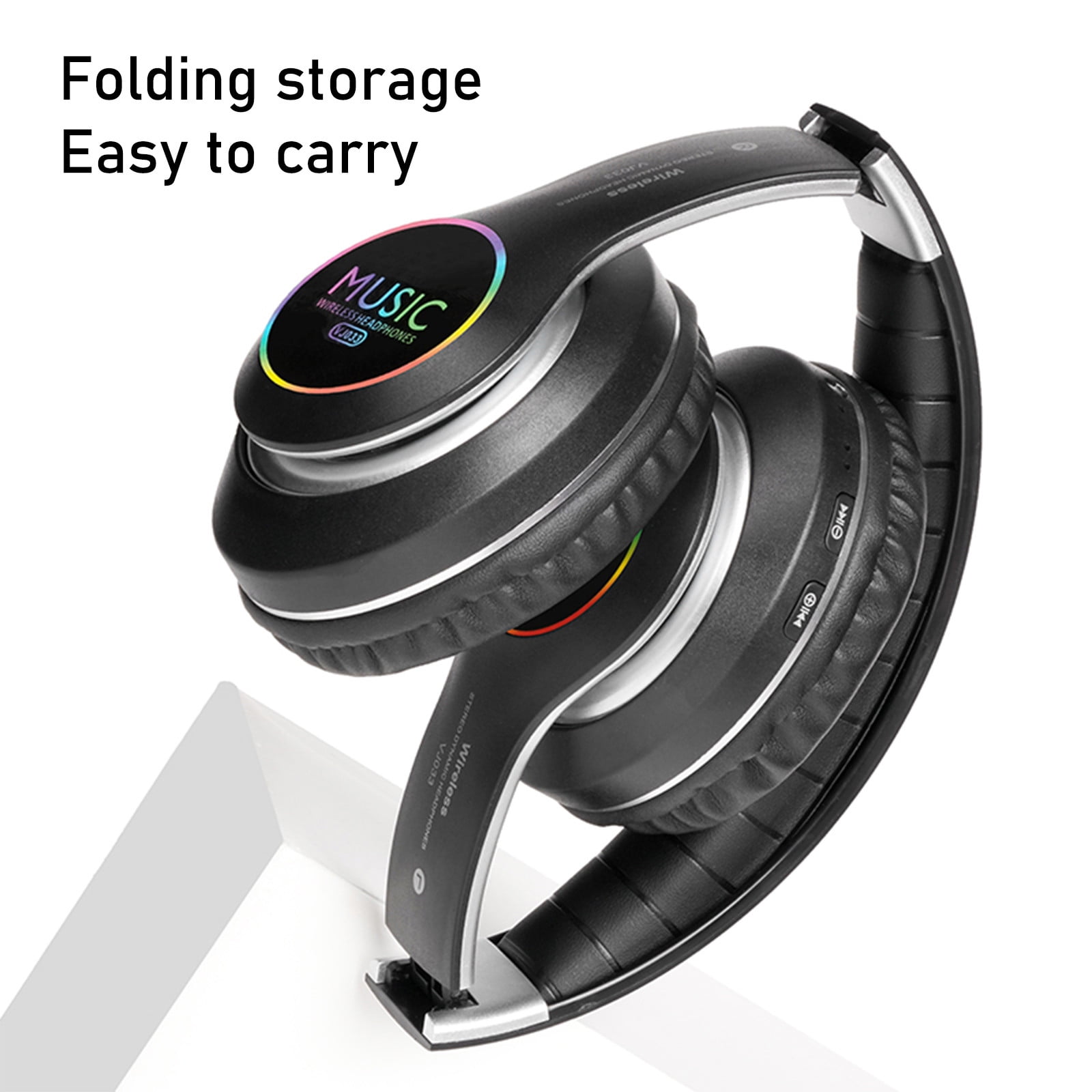 Bluetooth Headphones Over Ear,65H Playtime and 6 EQ Music Modes with Microphone,HiFi Stereo Foldable Lightweight Wireless Headset,Deep Bass for Home Office Cellphone PC Etc.,Black