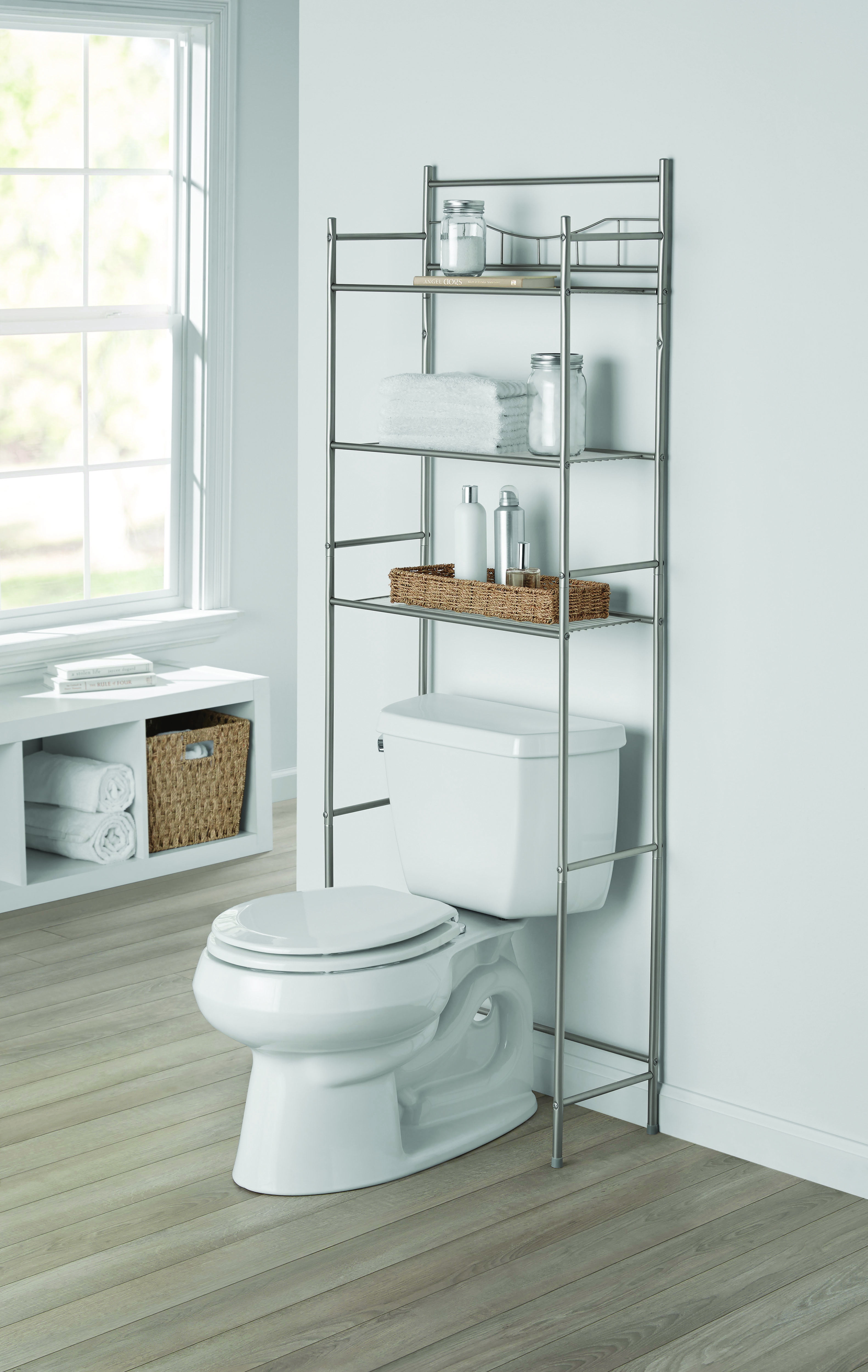 3-Shelf Bathroom Space Saver Storage Organizer Over The Rack Toilet Cabinet Shelving Towel Rack CAL0102G Satin Nickel