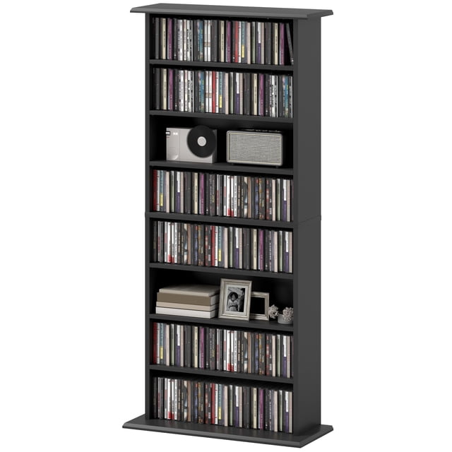 Black 8-Tier Media Shelf | Adjustable DVD & CD Storage Rack - 49.7" Tall | Living Room, Office & Entertainment Center Organizer