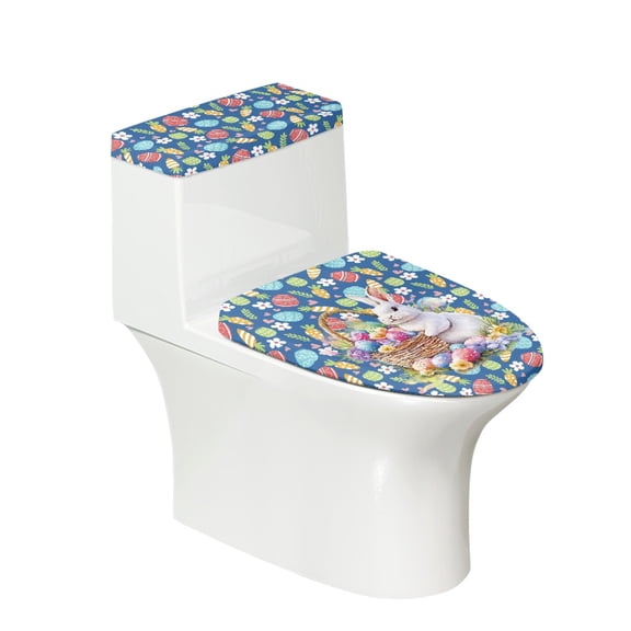 HELLHERO Easter Egg Design Soft Easy to Install 2 Pack with Stretch Toilet Lid Dust Cover Set Stays in Place