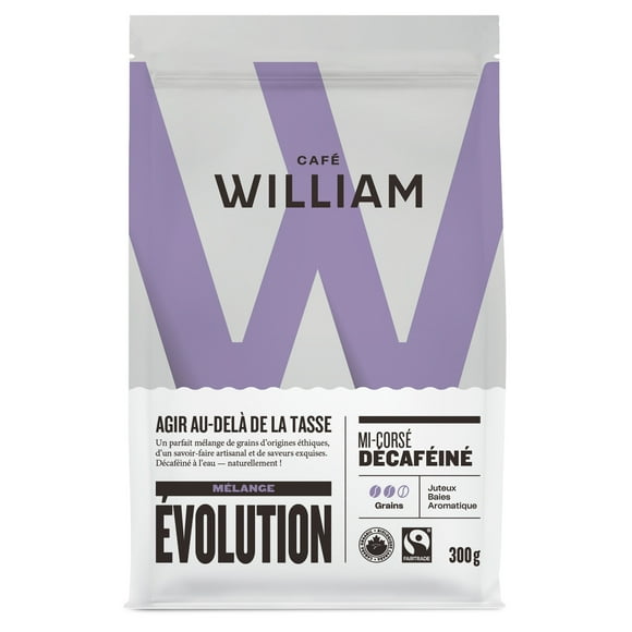 Café William Coffee Organic Fair-Trade EVOLVE Decaf Medium Roast Whole Bean Blend 300 G