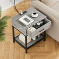 Grey Nightstands with Charging Station, End Tables Living Room with