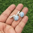 thumbnail image 3 of Earth Gems Jewelry Larimar Round Gemstone Cufflinks for Men - 925 Sterling Silver Jewelry, 3 of 5
