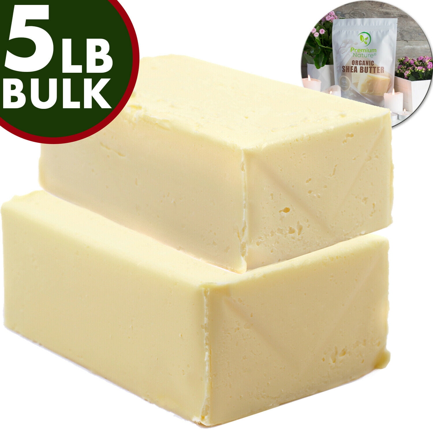 Organic Pure Raw Cocoa Butter 5LB Unrefined Natural Vegan Cacao Bar