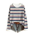 thumbnail image 4 of Ounisa Womens Tops Autumn Winter Pullover Sweater Loose Casual Long Sleeved Round Neck Color Stripe Pattern Shacket Blouse, 4 of 6