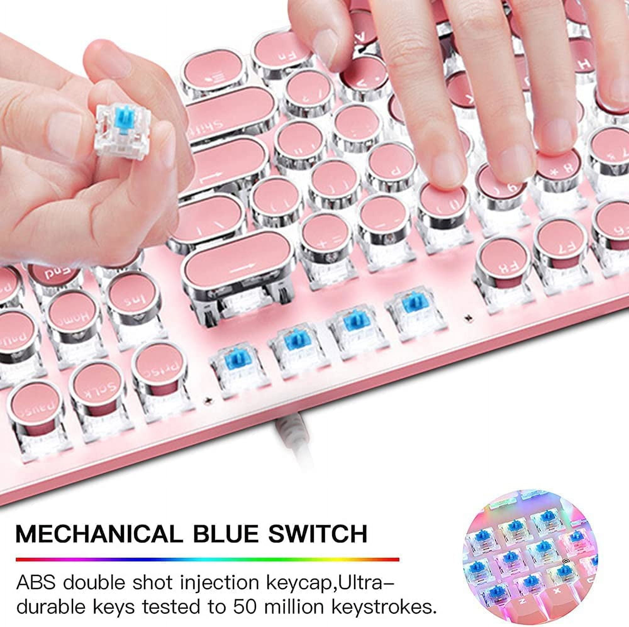 X9 Wired 104 Keys Typewriter Mechanical Gaming Keyboard and Mouse, White LED Backlit for PC/Mac/Windows