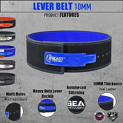 POWERLIFTING BELT 10MM BLACK/BLUE- FREE STRAP – Beast Power Gear