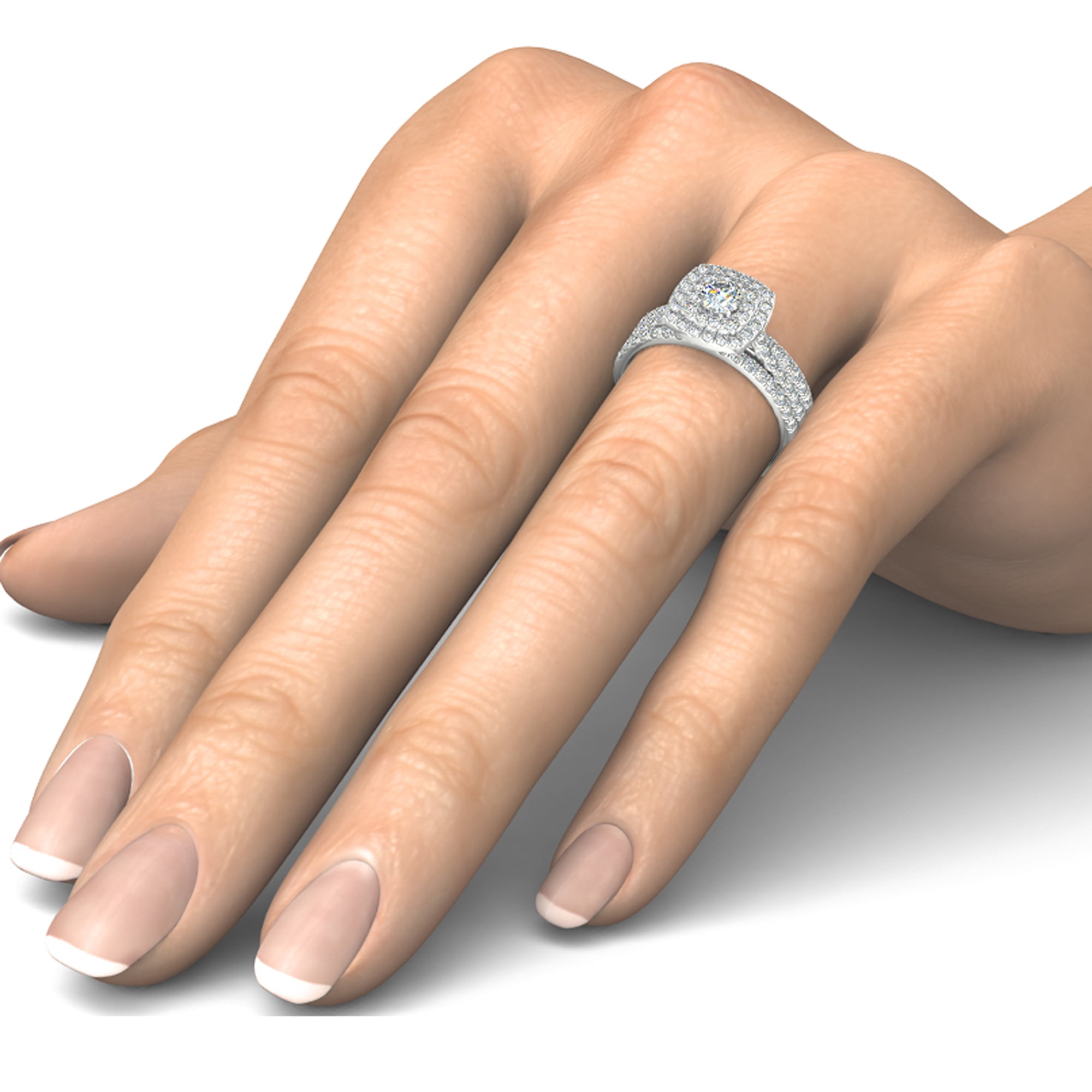 1-1/2 Carat T.W. Diamond 10kt White Gold Double Halo Engagement Ring Set