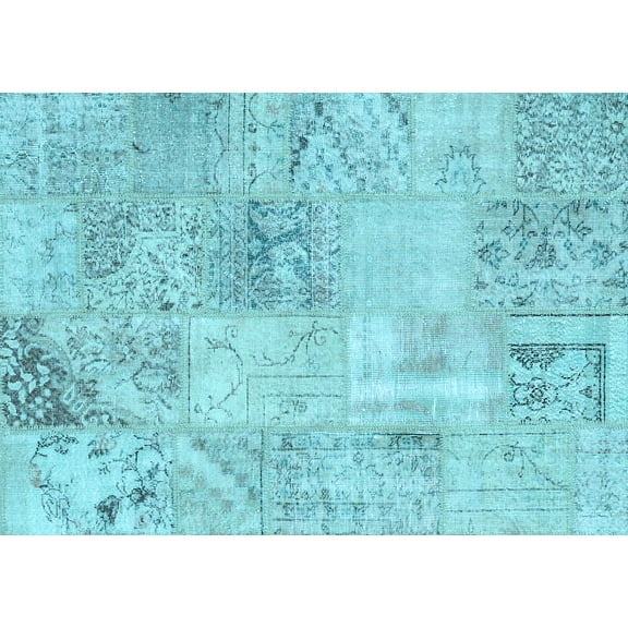 Ahgly Company Indoor Rectangle Patchwork Light Blue Transitional Area Rugs, 2' x 5'