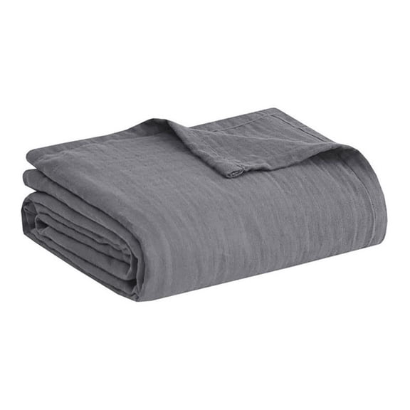 Pemberly Row 90" Transitional Cotton Solid Gauze Blanket in Charcoal
