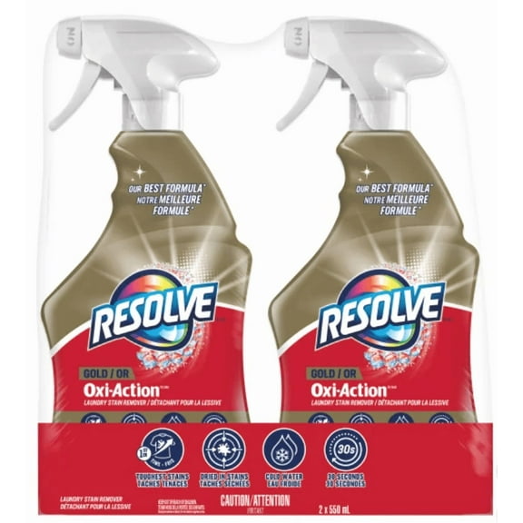 Resolve Gold Oxi-Action Powerful, Fast-Acting Pre-treat, Tackle Tough Stains Laundry Stain Remover Trigger Spray Bottle, 550mL, 2 Count, 2 Pack