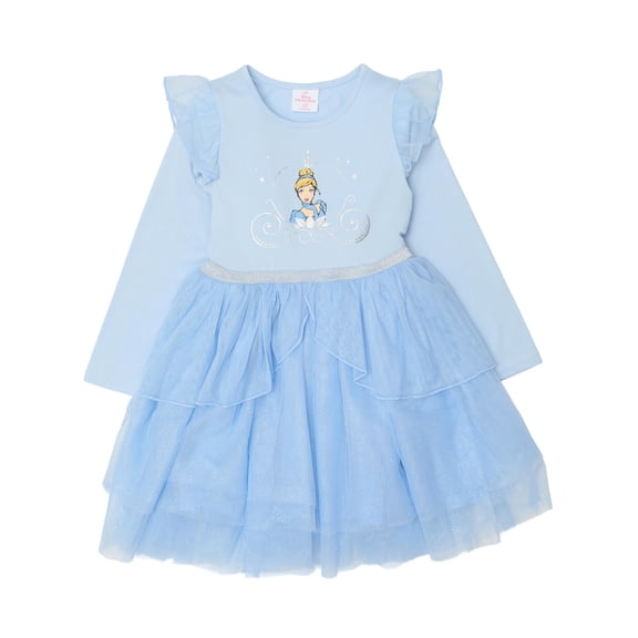 Disney Toddler Girls Princess Long Sleeve Ballerina Tutu Dress (Blue, 5)