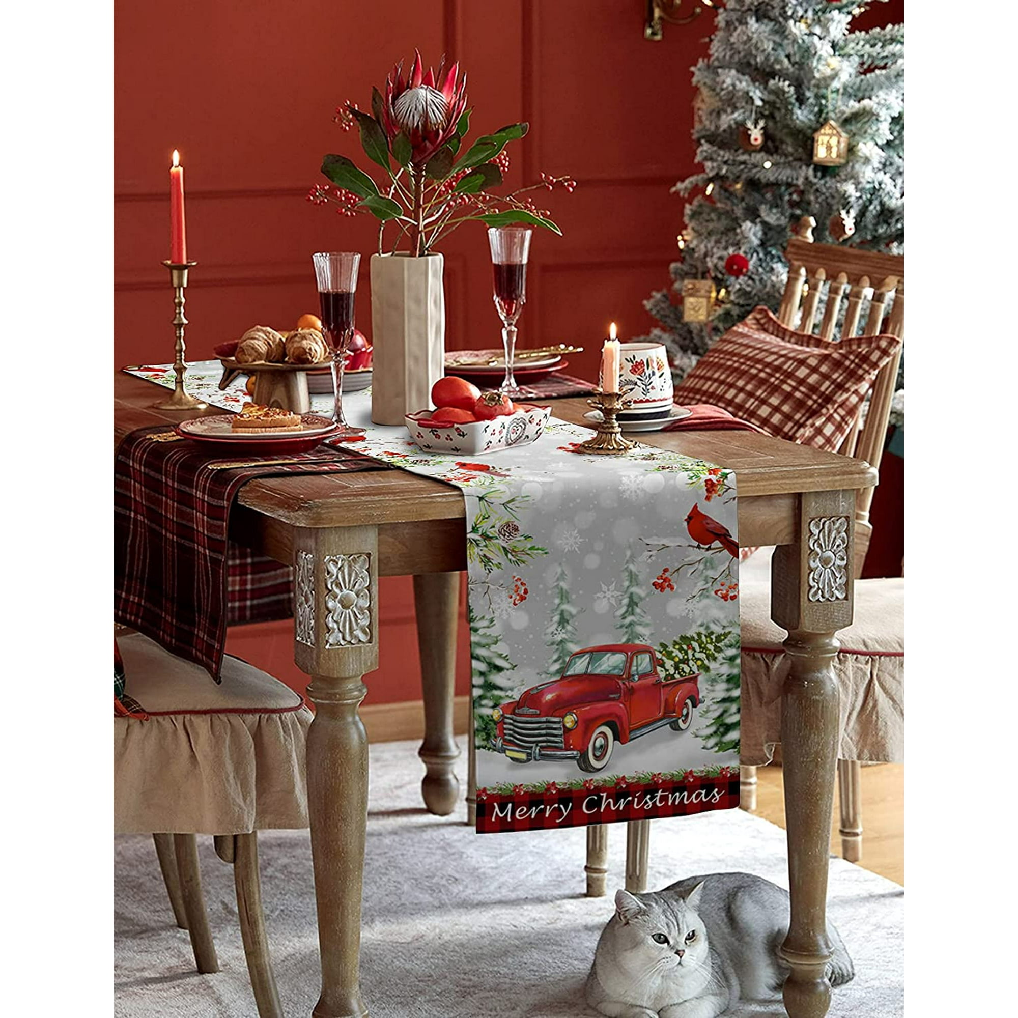 Chemin De Table De Noël Moderne En Lin Avec Imprimé Arbres