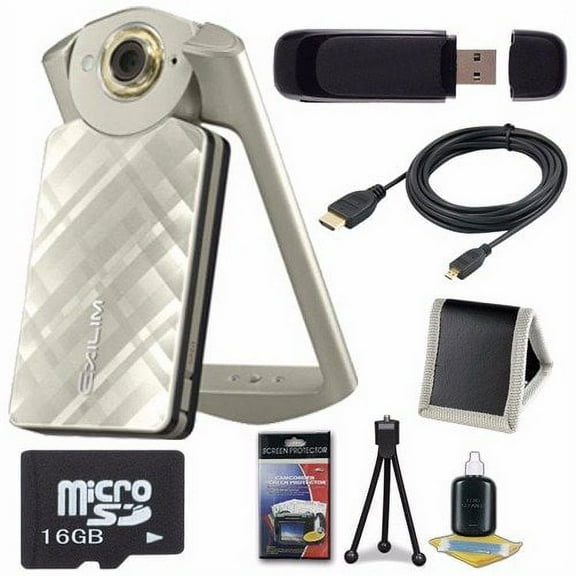 Casio EX-TR50 Self Portrait/ Selfie Digital Camera (Gold)   16GB microSD Memory Card   Micro HDMI Cable   SDHC Card USB