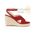 thumbnail image 3 of BLISSFUL STEP Platform Slingback Cross Straps Espadrilles Wedge Sandals for Women Red 8, 3 of 6