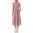 thumbnail image 3 of INSPIRE CHIC Women's Gingham Dress V Neck Short Sleeve Midi Dress M Dark Red, 3 of 6