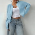 thumbnail image 6 of Cute Cardigans for Women, Yigetop Women's Button Down Long Sleeve Crewneck Crop Cardigan Sweater Cute Knitwear Clothes Crew Neck Cardigan for Women Sky Blue 2XL, 6 of 7