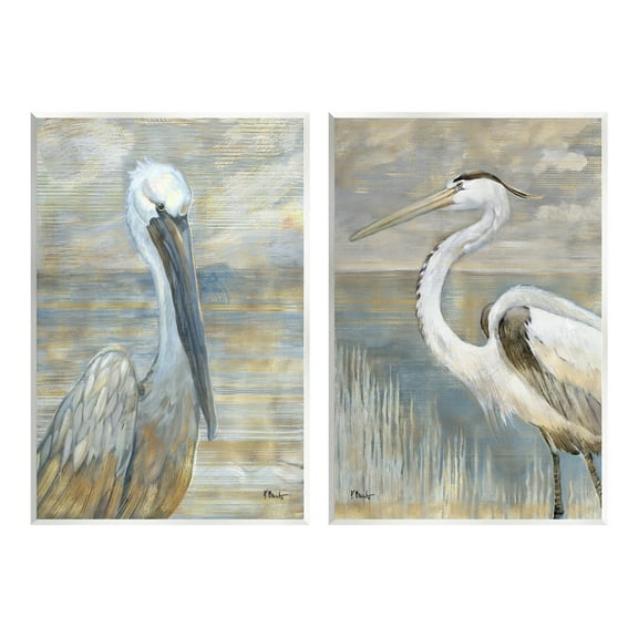 Stupell Industries Sea Birds Abstract Beach Painting Unframed Art Print Wall Art, Set of 2, Design by Paul Brent