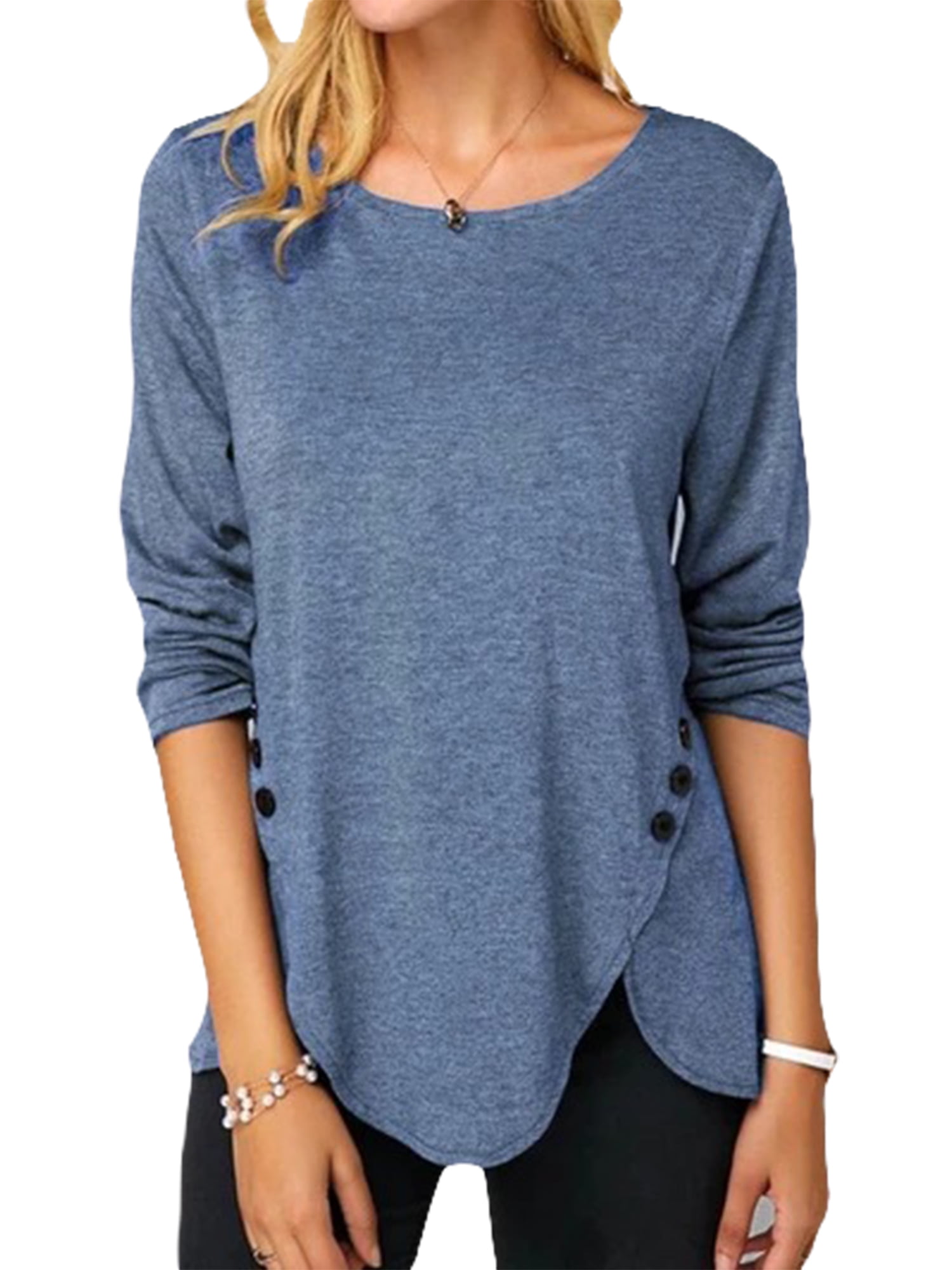 M, Light Blue 4 Swing Blouse Plus Size for Women Fashion Summer Print T-Shirt Irregular Hem Loose Dress Top 