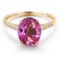 thumbnail image 4 of Gem Stone King 10K Yellow Gold Pink Mystic Topaz and White Diamond Engagement Ring for Women | 3.37 Cttw | Oval 10X8MM | Gemstone November Birthstone | Size 6, 4 of 7