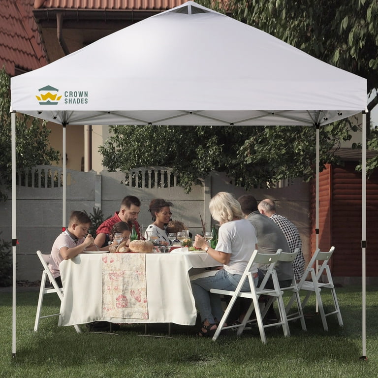 CROWN SHADES 10'x10' Heavy Duty Pop Up Canopy Tent - 400D Oxford Fabric, Instant Setup, White